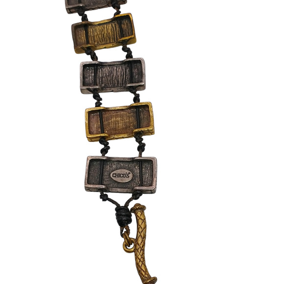 Chico's Gold & Silver Tone Animal Print Necklace/Bracelet with Leather Chain - Picture 2 of 13